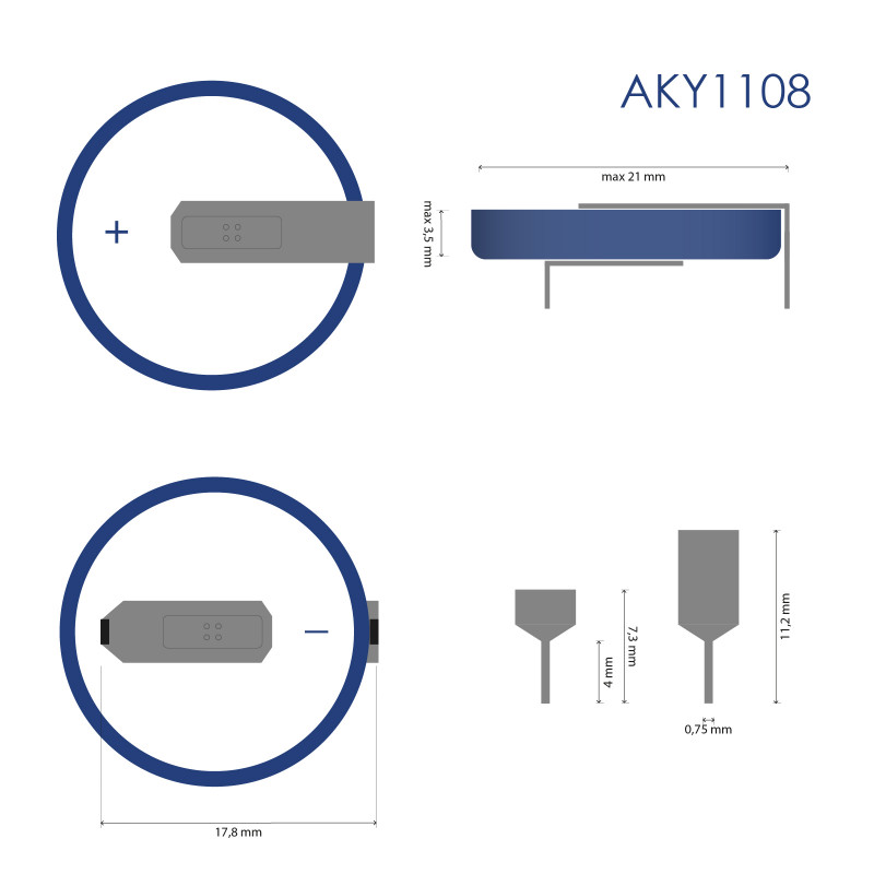 Akyga AKY1108 CR2032 HP2C liitiumaku 3 V 210 mAh 2 kontaktiga, 17,8 mm samm (THT)