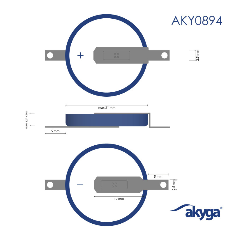 Akyga AKY0894 CR2032 ST2NB liitiumaku 3 V 210 mAh 2 kontaktiga, 20 mm sammuga (THT)