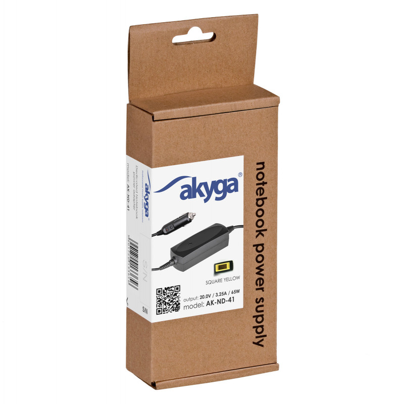 Akyga AK-ND-41 sülearvuti autolaadija 20 V / 3,25 A, 65 W, Slim Tip, Lenovo sülearvutitele