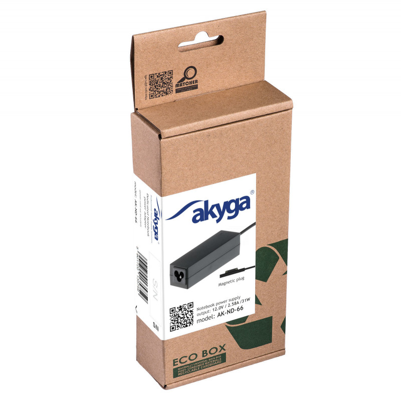 Akyga AK-ND-66 sülearvuti toiteadapter 12 V / 2,58 A, 31 W, Surface Connect, 1,2 m, Microsoft Surface Pro 3 / Pro 4 sülearvutitele