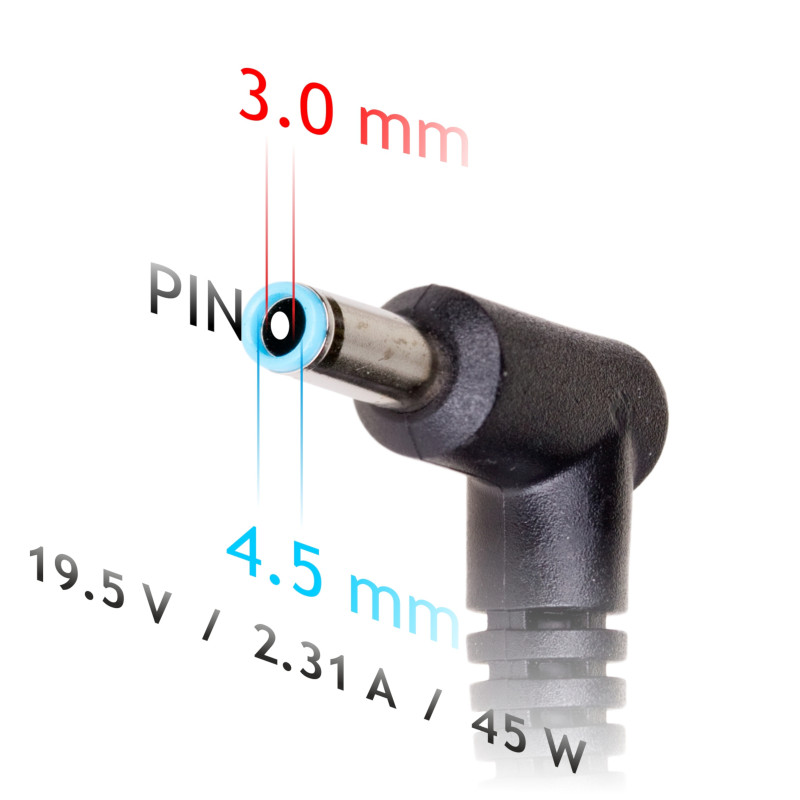 Akyga AK-ND-69 sülearvuti toiteadapter 19,5 V / 2,31 A, 45 W, 4,5 x 3,0 mm + tihvt, 1,2 m, HP sülearvutitele