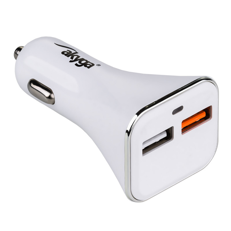 Autolaadija 12/24V Akyga AK-CH-08 18W 2x USB-A Quick Charge 3.0 5-12V / 1.5-3A valge