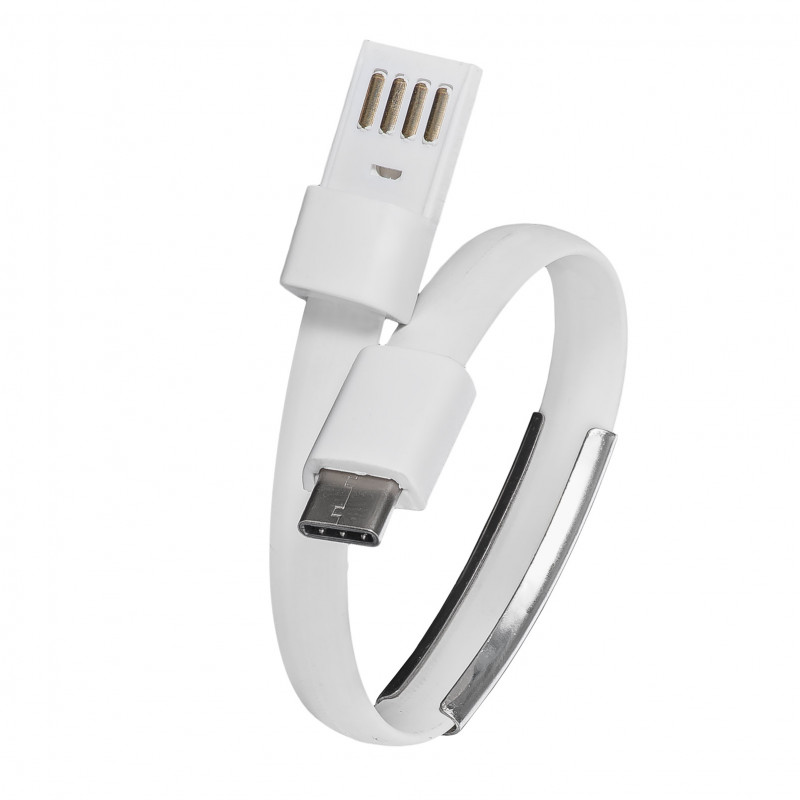 Akyga AK-AD-47 käevõrukujuline USB-kaabel, USB-C (m) / USB-A, USB 2.0, 23 cm, valge