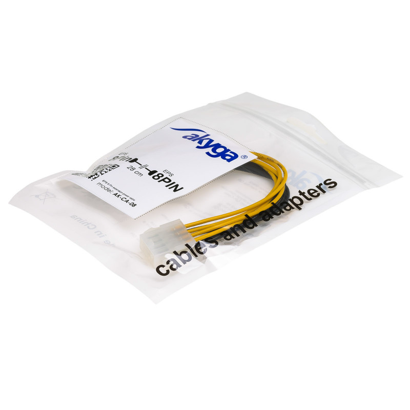 Akyga AK-CA-08 EPS 8-pin (4+4) toite pikenduskaabel, 8-pin (F) - 8-pin (M), 20 cm