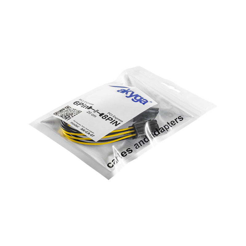 Akyga AK-CA-07 PCIe 6-pin (M) - PCIe 8-pin (6+2) (F) toiteadapteri kaabel, 20 cm