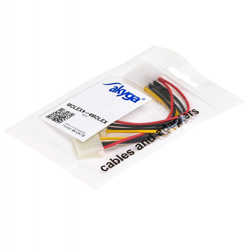Akyga AK-CA-15 Molex (M) - 2x Molex (F) toitejaoturkaabel, 15 cm