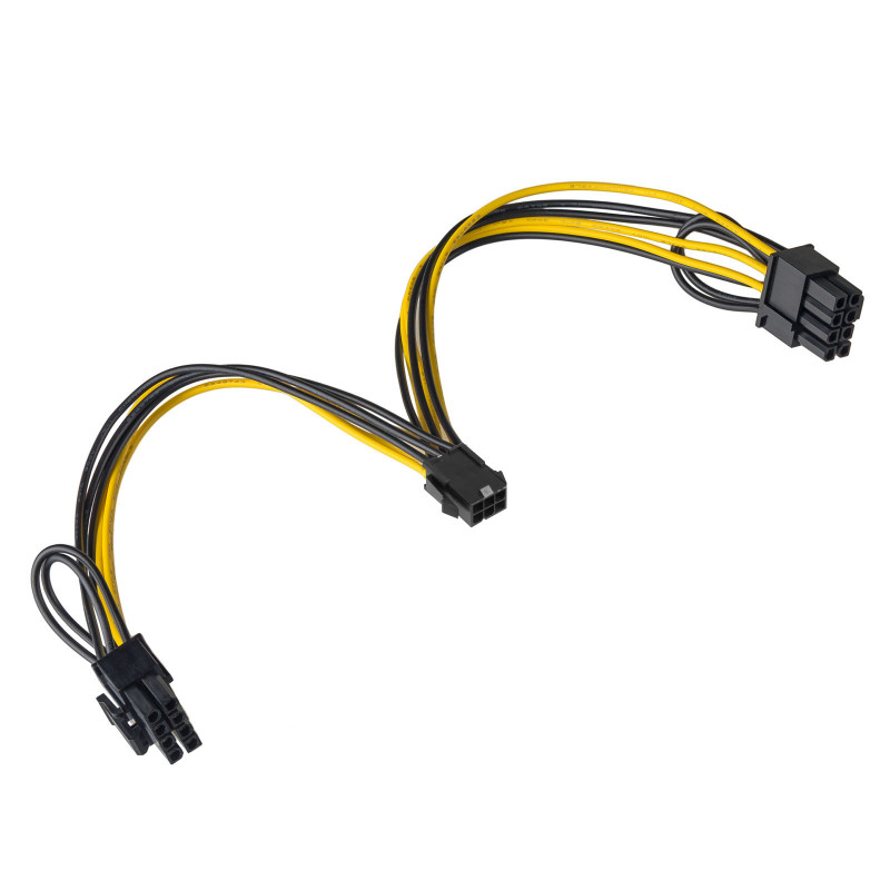 Akyga AK-CA-55 graafikakaardi toitejagaja PCI-E 6-kontaktiline (pesa) – 2x PCI-E 6+2-kontaktiline (pistik), 2x 15 cm