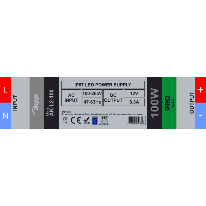 Akyga AK-L2-100 veekindel LED-lülitustoiteplokk 12 V, 8,3 A, 100 W, IP67