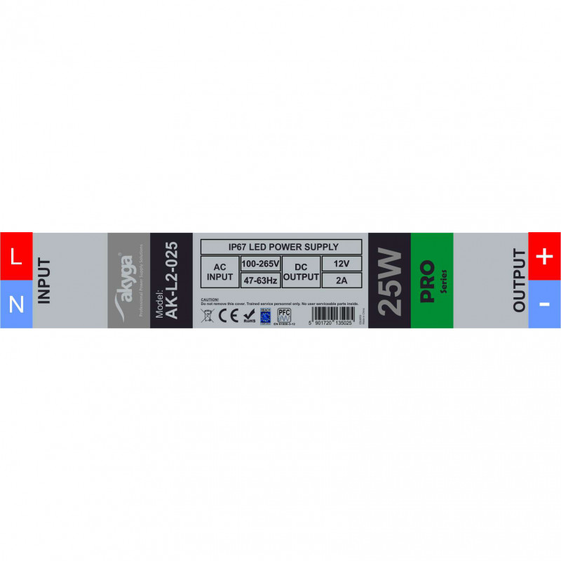 Akyga AK-L2-025 veekindel LED-lülitustoiteplokk 12 V, 2 A, 25 W, IP67