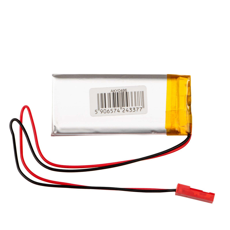 Akyga AKY0486 LP502248 Li-Po aku 3,7 V 450 mAh PCM-kaitsega, JST 2,54 mm 2-kontaktiline pistik, 150 mm juhtmed