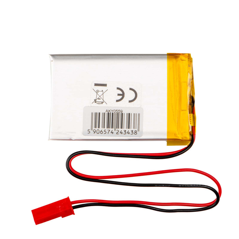 Akyga AKY0559 LP503448 Li-Po aku 3,7 V 800 mAh PCM-kaitsega, JST 2,54 mm 2-kontaktiline pistik, 150 mm juhtmed