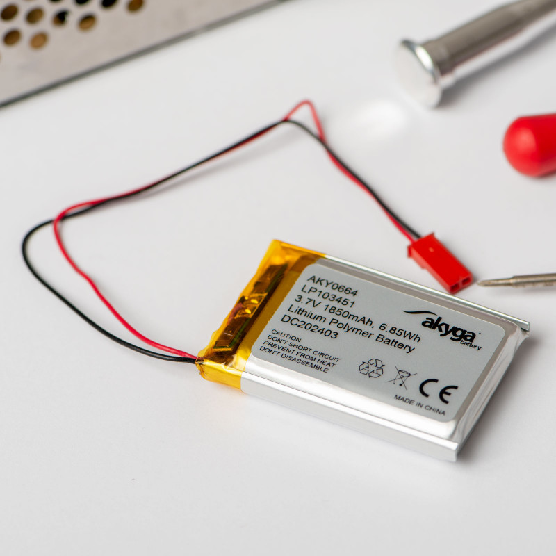 Akyga AKY0658 LP753636 Li-Po aku 3,7 V 1000 mAh PCM-iga, JST 2,54 mm 2-kontaktiline pistik, 150 mm juhtmed