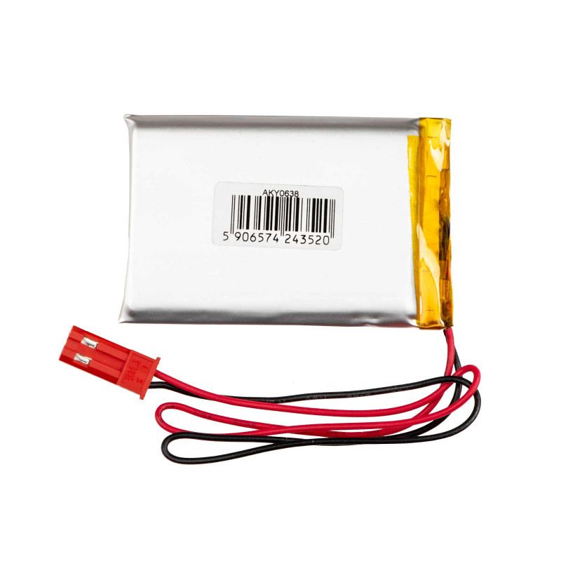 Akyga AKY0638 LP603450 Li-Po aku 3,7 V 1200 mAh PCM-iga, JST 2,54 mm 2-kontaktiline pistik, 100 mm juhtmed