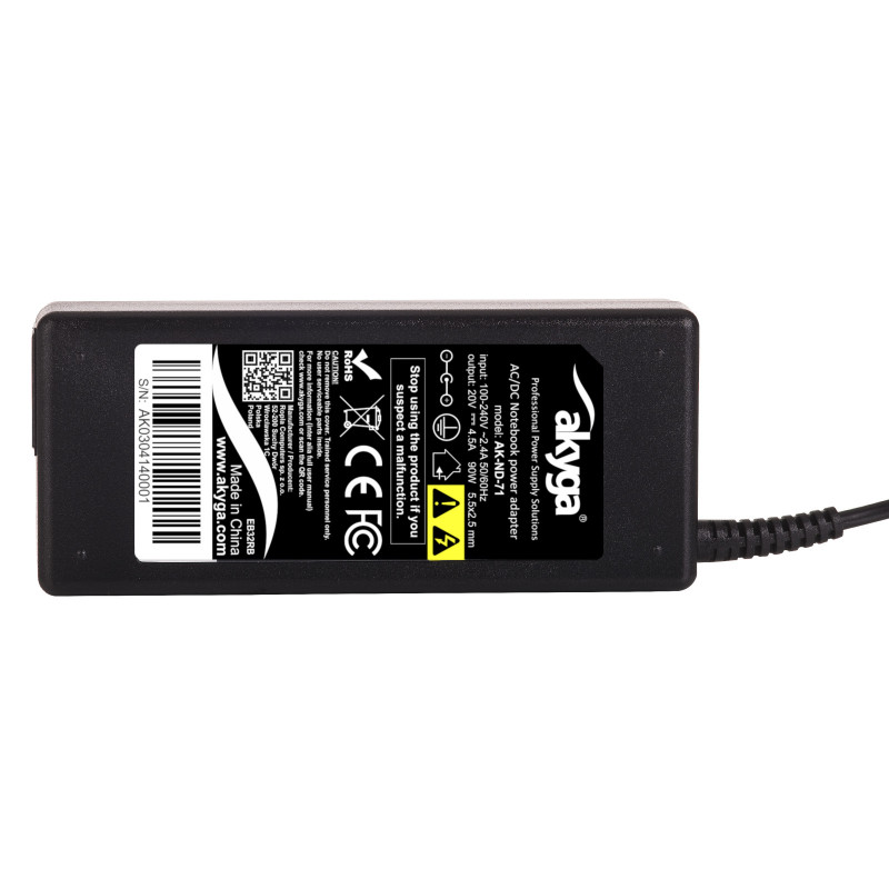 Akyga AK-ND-71 sülearvuti toiteadapter 20 V / 4,5 A, 90 W, 5,5 x 2,5 mm, 1,2 m, Lenovo sülearvutitele