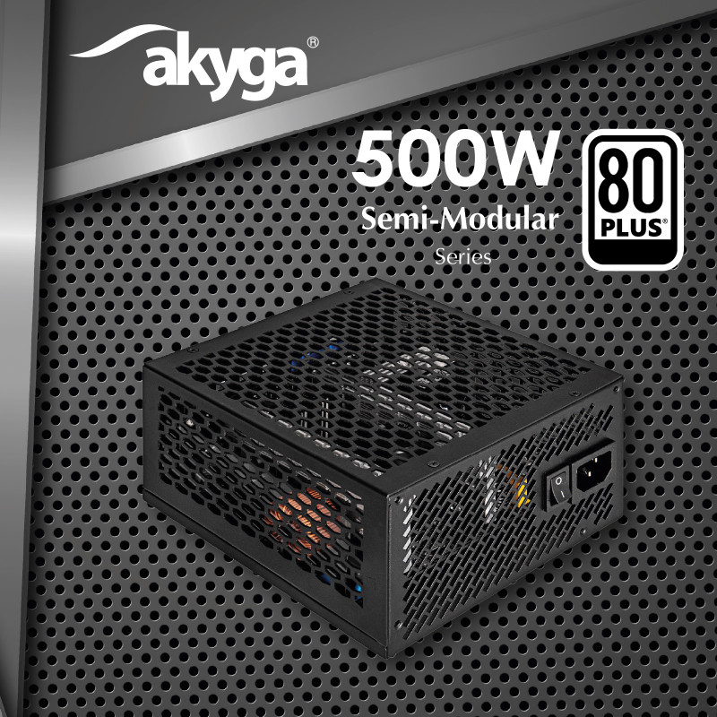 Akyga AK-FL-500 ventilaatorita ATX-toiteplokk 500 W, täielikult modulaarne, 80 PLUS, APFC