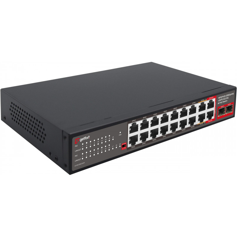 Getfort GF-120G-16P-240 PoE-lüliti, 16 x 10/100 PoE + 2 x GE + 2 x SFP, 240 W
