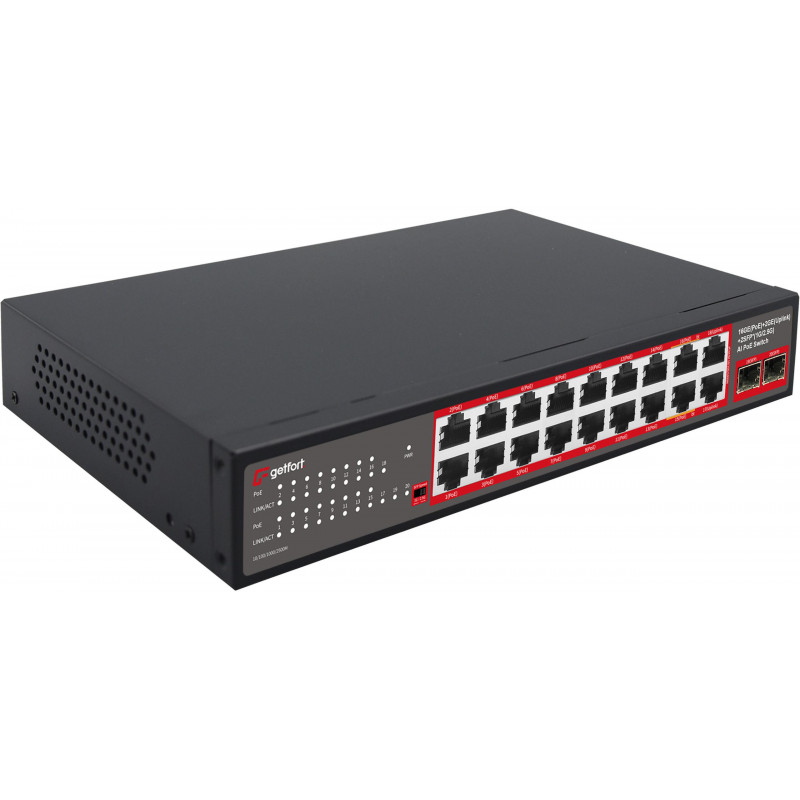 Getfort GF-220G-16P-240 PoE-lüliti, 16 x GE PoE + 2 x GE + 2 x SFP, 240 W