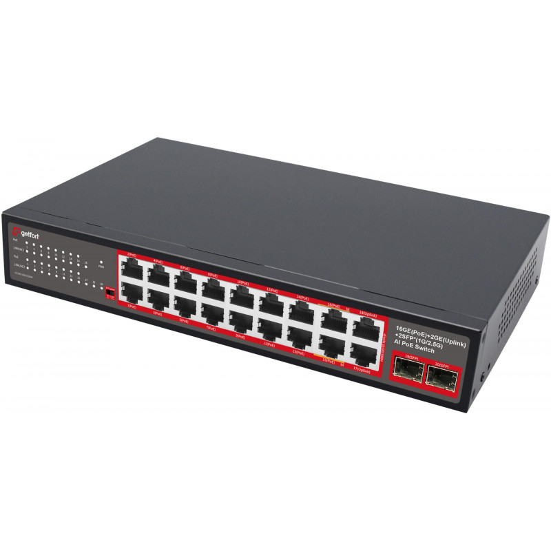Getfort GF-220G-16P-240 PoE-lüliti, 16 x GE PoE + 2 x GE + 2 x SFP, 240 W