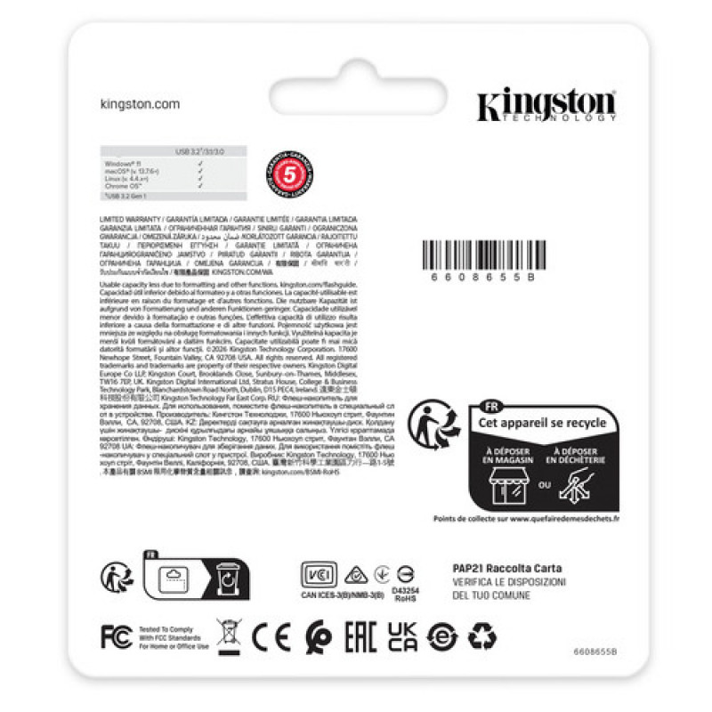 Kingston DataTraveler Kyson DTKNG2/128GB USB-mälupulk, 128 GB, USB 3.2 Gen 1, metallist
