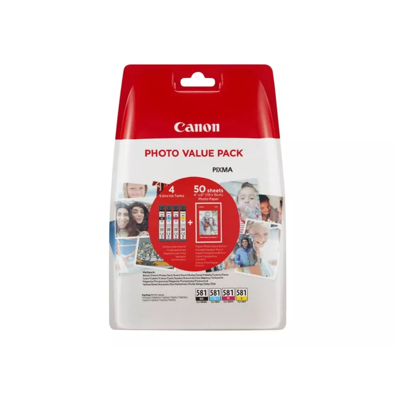 Canon CLI-581 C/M/Y/BK tindikassetid Photo Value Pack (4 tk) koos fotopaberiga