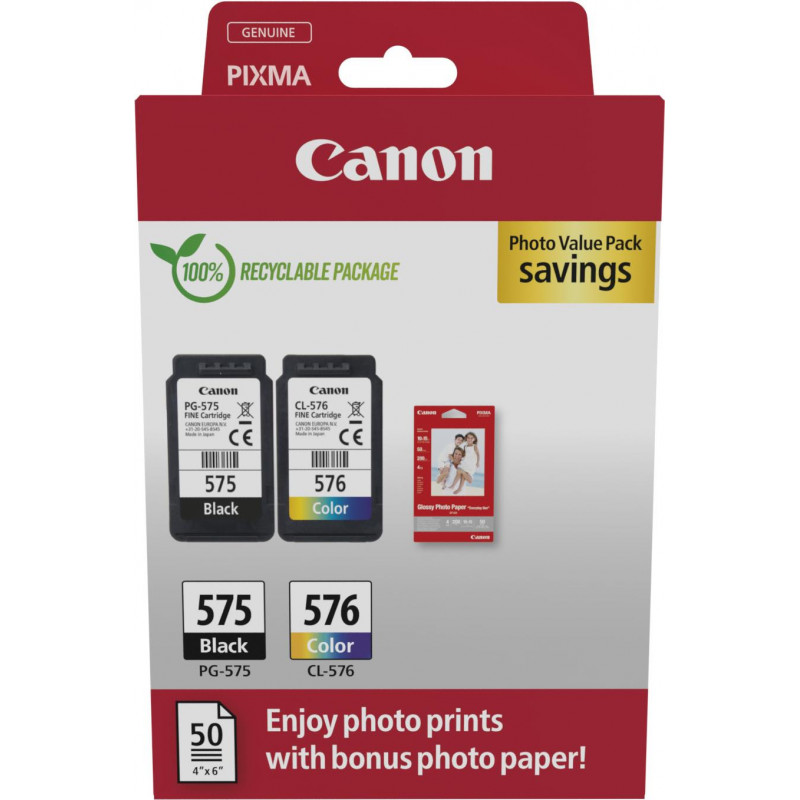 Canon PG-575/CL-576 Photo Value Pack, must + värviline tindikassetid (2 tk) koos fotopaberiga