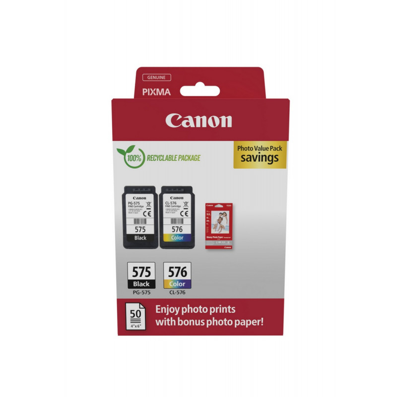 Canon PG-575/CL-576 Photo Value Pack, must + värviline tindikassetid (2 tk) koos fotopaberiga