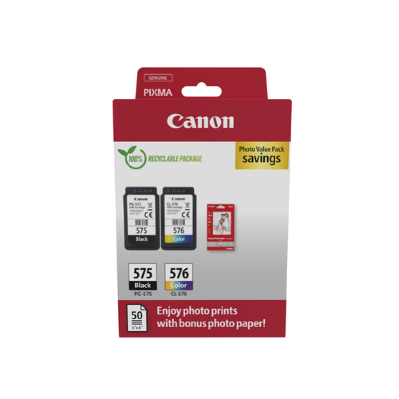 Canon PG-575/CL-576 Photo Value Pack, must + värviline tindikassetid (2 tk) koos fotopaberiga
