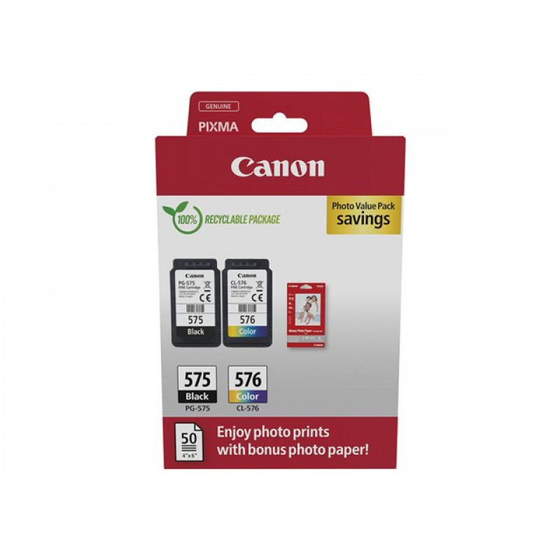 Canon PG-575/CL-576 Photo Value Pack, must + värviline tindikassetid (2 tk) koos fotopaberiga