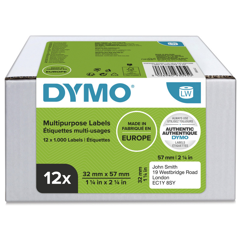 DYMO 2093095 LabelWriter universaalsed etiketid, 32 x 57 mm, 12 rulli, valged