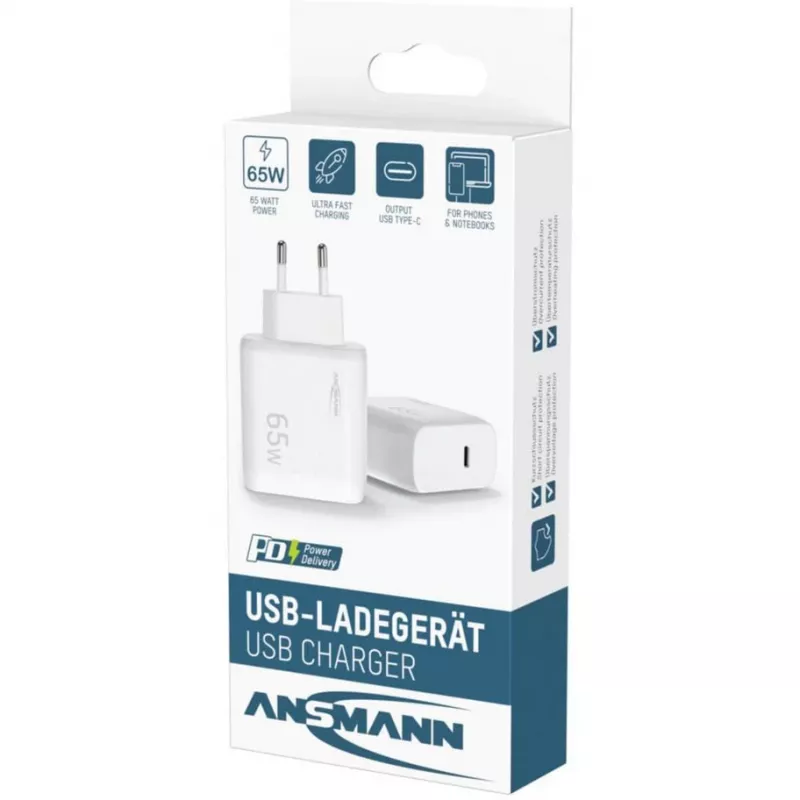 Ansmann Home Charger HC165PD USB-laadija, 1x USB-C, PPS, PD, Quick Charge, 65 W, valge