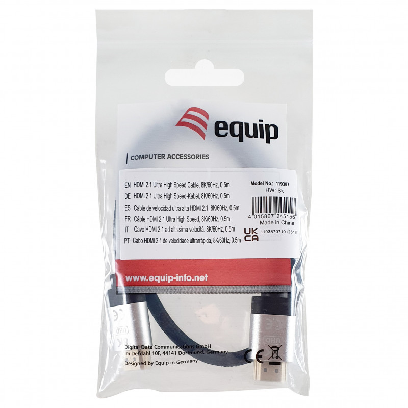 Equip 119387 HDMI 2.1 Ultra High Speed kaabel Etherneti toega, 48 Gbps, 8K/60 Hz, must, 0,5 m