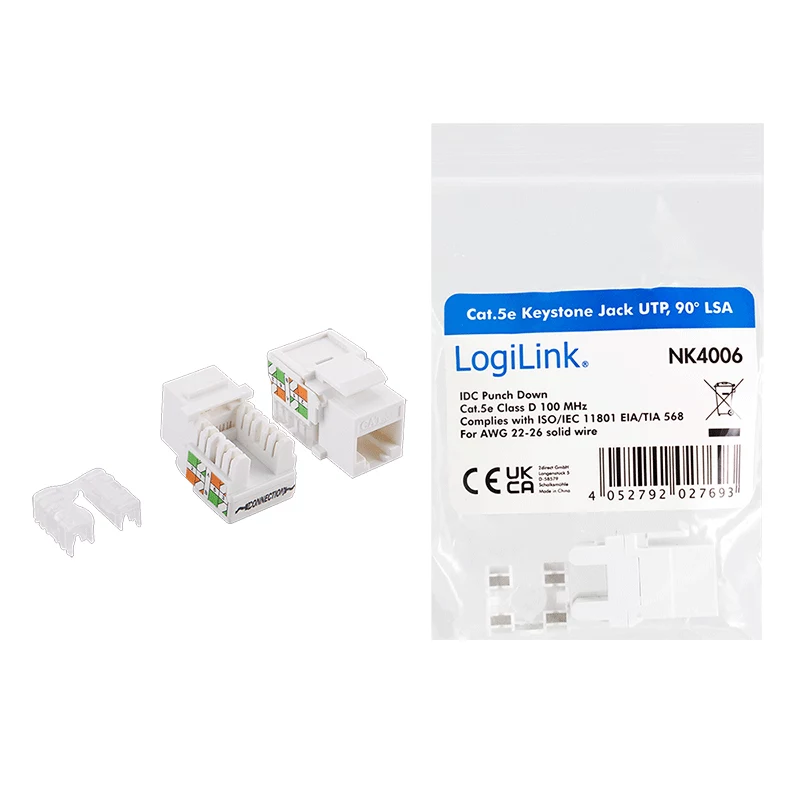 LogiLink NK4006 RJ45 keystone moodul, Cat.5e UTP, 90° pressühendus, valge