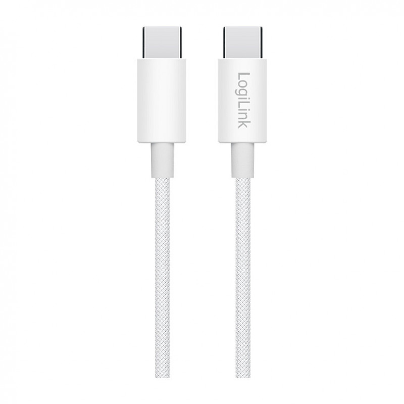 LogiLink CU0341 USB 2.0 Type-C kaabel, C/M - C/M, 480 Mbps, 60 W, nailon, valge, 1 m