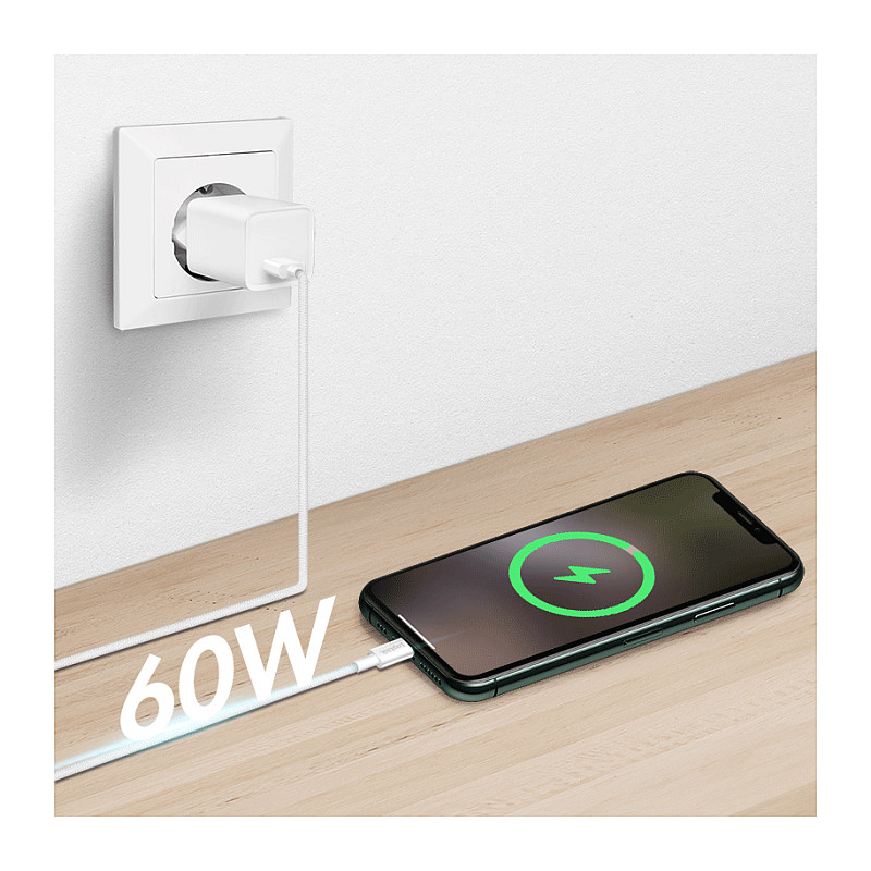 LogiLink CU0341 USB 2.0 Type-C kaabel, C/M - C/M, 480 Mbps, 60 W, nailon, valge, 1 m