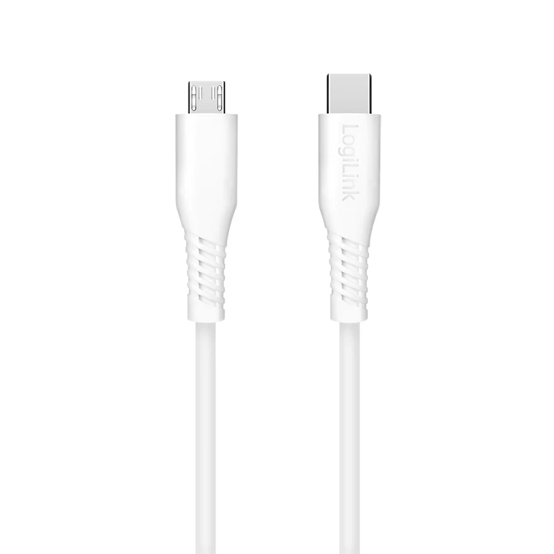 LogiLink CU0242 USB 2.0 Type-C kaabel, USB-C pistik – micro USB pistik, 480 Mbps, 12 W, valge, 1 m