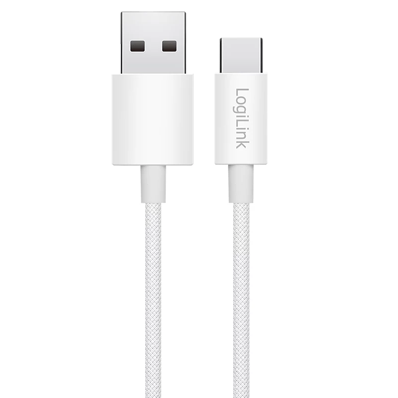 LogiLink CU0319 USB 2.0 Type-C kaabel, A/M - C/M, 480 Mbps, 60 W, nailon, valge, 0,15 m