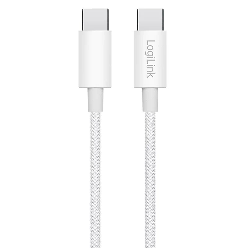 LogiLink CU0339 USB 2.0 Type-C kaabel, C/M - C/M, 480 Mbps, 60 W, nailon, valge, 0,15 m