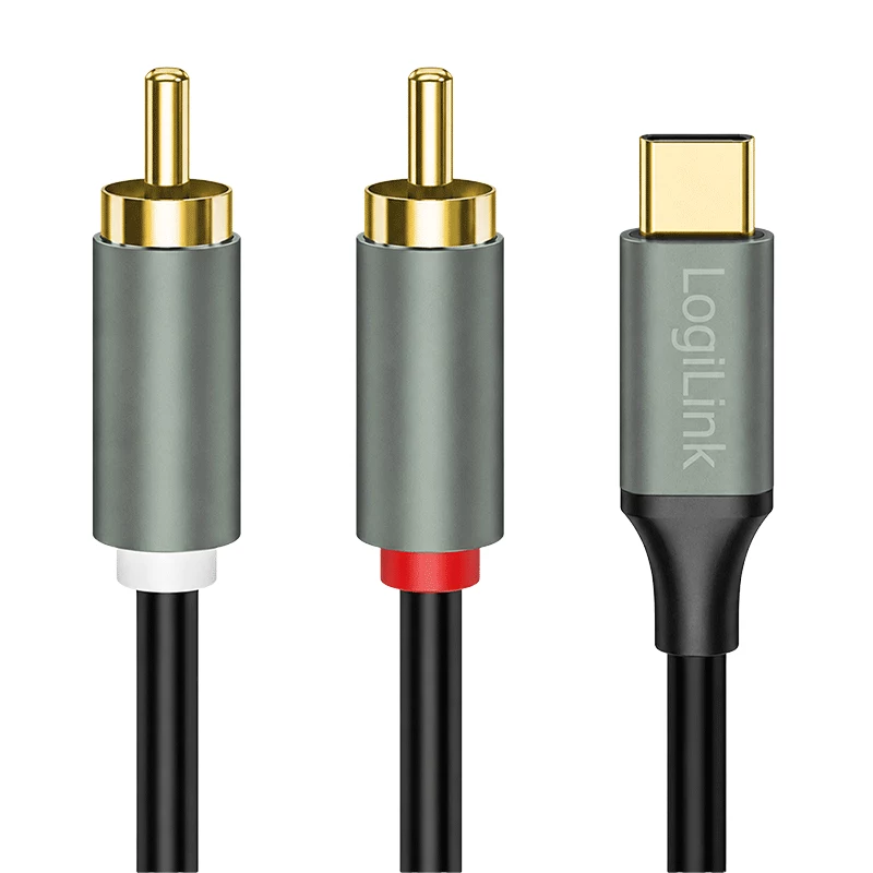LogiLink CUA0141 USB 2.0 Type-C - 2x RCA kaabel, stereoheli, alumiinium, must/hõbedane, 1,5 m