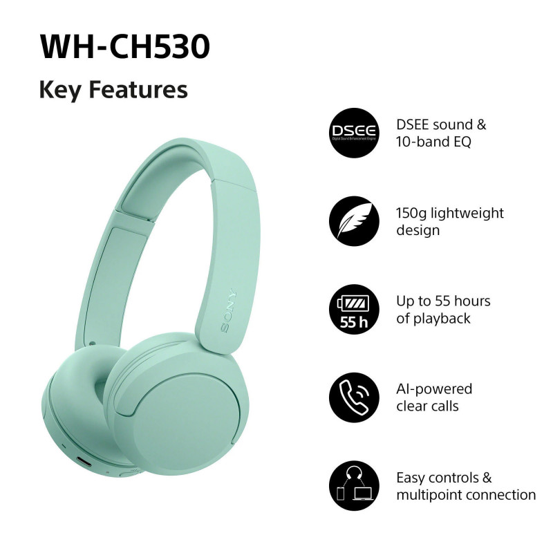 Sony WH-CH530 juhtmevabad Bluetooth-kõrvaklapid, mündiroheline