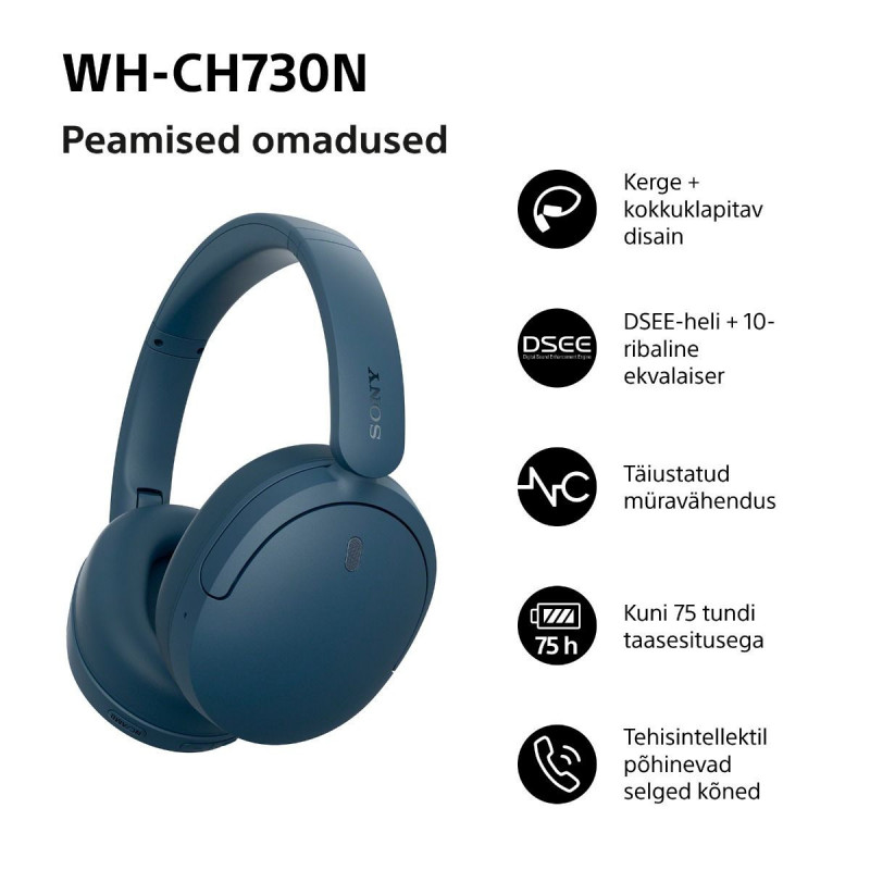 Sony WH-CH730N Bluetooth kõrvu katvad kõrvaklapid mikrofoniga, sinine