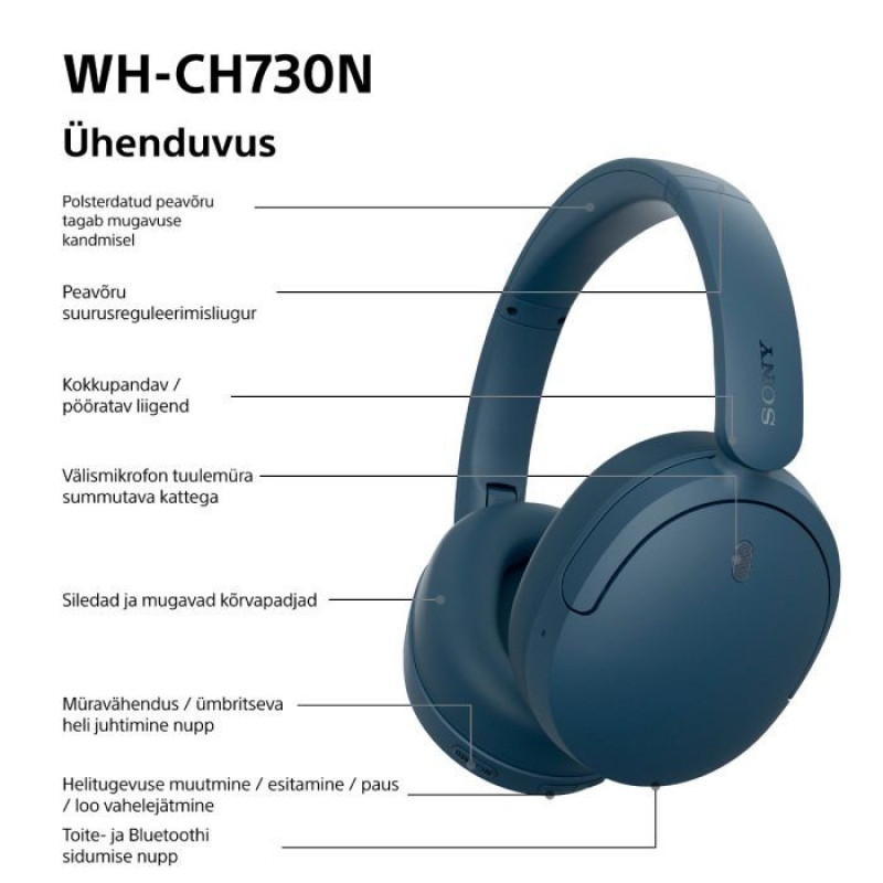 Sony WH-CH730N Bluetooth kõrvu katvad kõrvaklapid mikrofoniga, sinine