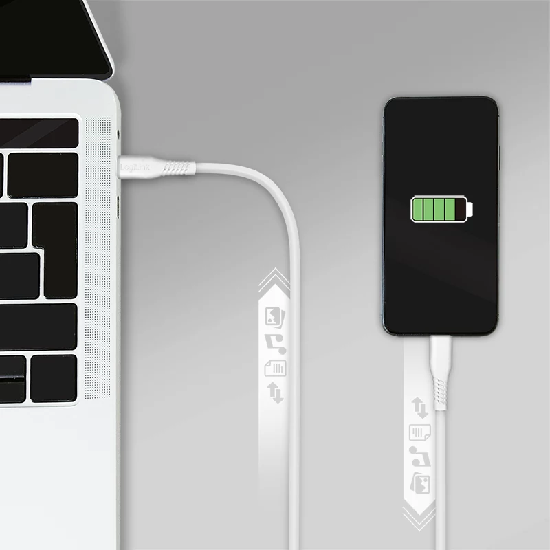 LogiLink CU0244 USB 2.0 kaabel USB-C – Micro-USB, 480 Mbps, 12 W, valge, 2 m