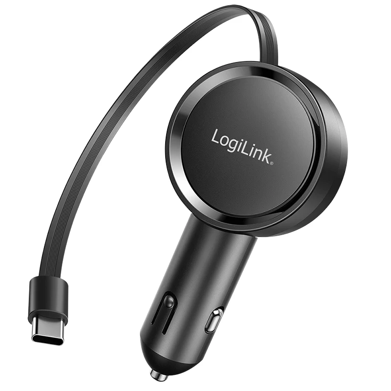 LogiLink PA0400 USB-C autolaadija, 1 port, PD 3.0, 30 W, sissetõmmatav kaabel, 0,8 m