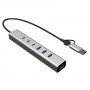 i-tec CAHUBMETAL6LANPD USB-C/USB-A metalljaotur, 6 porti, Gigabit LAN, Power Delivery 85 W, hõbedane