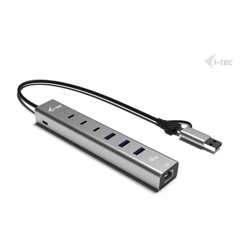 i-tec CAHUBMETAL6LANPD USB-C/USB-A metalljaotur, 6 porti, Gigabit LAN, Power Delivery 85 W, hõbedane