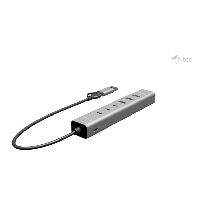 i-tec CAHUBMETAL6LANPD USB-C/USB-A metalljaotur, 6 porti, Gigabit LAN, Power Delivery 85 W, hõbedane