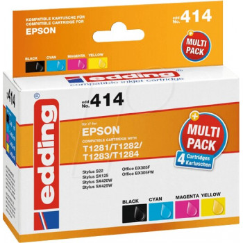 Edding EDD-414 tindikassetid Epson Stylus Office BX 305 F jaoks, ühilduvad, komplekt must + tsüaan + magenta + kollane (4 tk)