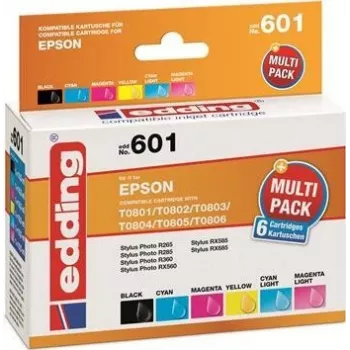 Edding EDD-601 tindikassetid Epson Stylus Photo P50 jaoks, ühilduvad, komplekt must + tsüaan + magenta + foto tsüaan + foto magenta (6 tk)