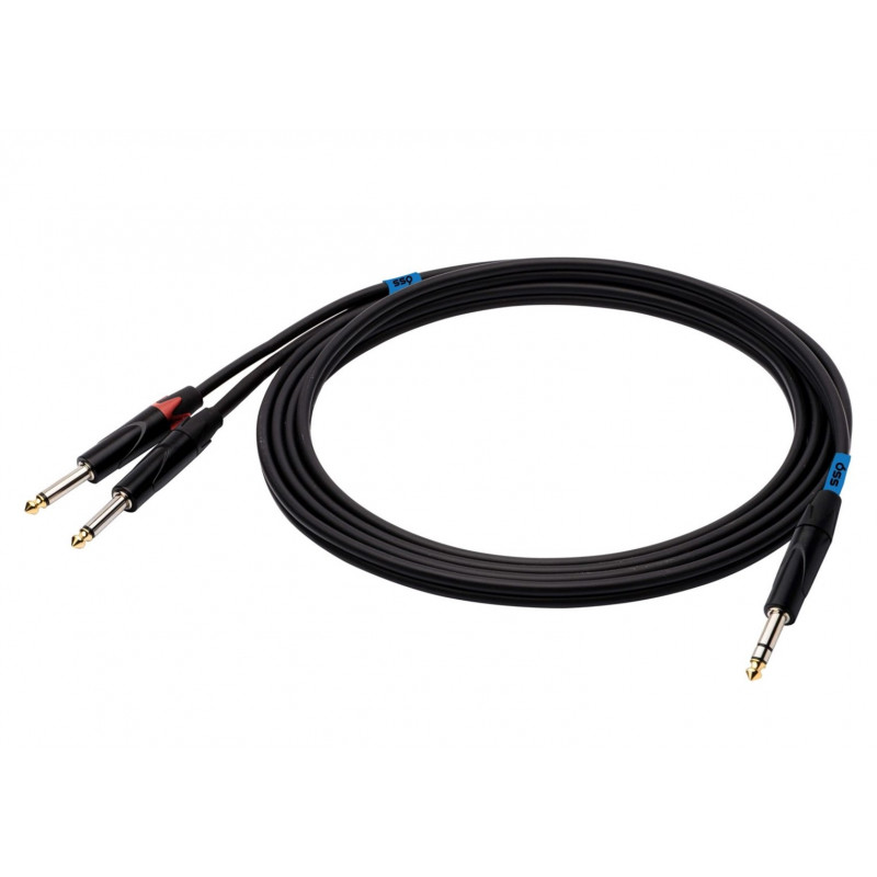 SSQ JSJM1 SS-1452 helikaabel, stereo jack – 2x mono jack, 1 m, must