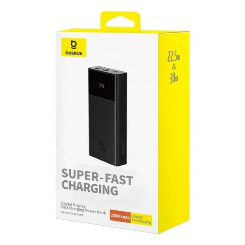 Baseus Star-Lord akupank, 20000 mAh, 30 W, ekraani ja kaabliga, must